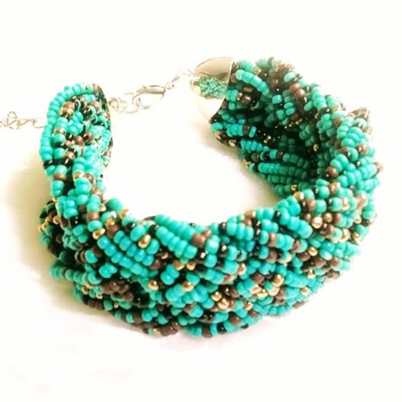 SEED BEAD* BRAIDED BRACELET*TURQUOISE SEED BEADS - Picture 5 of 5